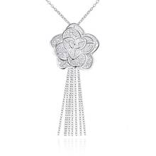 Pingente prata 925 para mulheres, joia clássica moderna com pingente de flor rosa grande 2024 - compre barato
