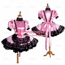 Fondcosplay adulto sexy cross dressing sissy maid curto vestido de cetim rosa com fechadura uniforme preto renda traje sob medida [g1402] 2024 - compre barato