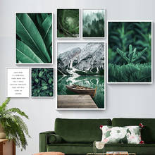Pintura em tela verde do lago, montanha, floresta, banana, folhas, arte de parede, pôsteres nórdicos e impressões, imagens de parede, decoração da sala de estar 2024 - compre barato