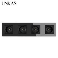 UNKAS 4 Gang Crystal Glass Panel French Standard Wall Socket 258*86mm Power Socket Plug Grounded 16A Black Electrical Outlet 2024 - buy cheap