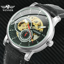 WINNER-Reloj de pulsera para hombre, de marca superior, de lujo, reloj mecánico automático masculino, de reloj de pulsera con Correa de cuero, Casual 2024 - compra barato