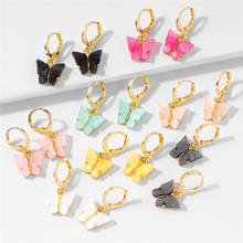 1 Pair New Color Resin Butterfly Hoop Earrings For Womens Gift Fashion Simple Cute Insect Metal Small Circle Earrings Jewelry 2024 - buy cheap
