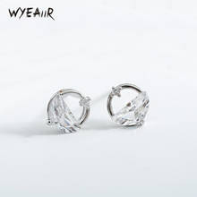 WYEAIIR Temperament Simple Sweet Shiny Fresh Spring Wild Zircon Silver Color Female Stud Earrings 2024 - buy cheap