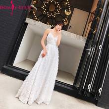 Sexy V Neck  Spaghetti Strap Evening Dress Long 2020 Fashion Feathers White Zipper Back A Line Sleeveless Evening Gown 2024 - buy cheap