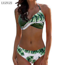 Купальник LUZUZI женский с чашками пуш-ап, пикантный купальный костюм, лямка через шею, бикини с принтом листьев, пляжная одежда, 2020 2024 - купить недорого