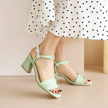 Sandálias femininas estilosas com fivela de couro artificial, sapatos casuais de verão com salto alto, lançamento, 2021 2024 - compre barato