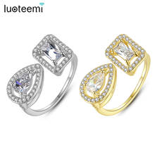 LUOTEEMI Trendy Heart and Square Adjustable Rings for Women Party with Clear AAA CZ Double Color Open Ring Fashion Jewelry Gift 2024 - buy cheap