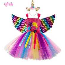 Disfraz de unicornio y poni para niñas pequeñas, con alas de diadema, vestidos de fiesta de cumpleaños, Vestido de tutú de animales 2024 - compra barato