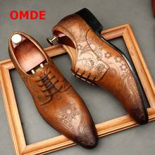 OMDE Laser Carving Leather Men Shoes Fashion Genuine Leather Oxford Formal Mens Shoes Pointed Toe Dress Shoes Office Shoes 2024 - buy cheap
