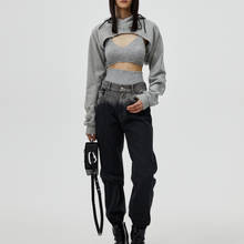 Женская суперкороткая Толстовка Za, модный топ с длинными рукавами, открытой грудью и кулиской, одежда для женщин на лето 2024 - купить недорого