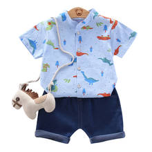 Комплект одежды для маленьких мальчиков из 2 предметов; летние топы для новорожденных мальчиков; футболка; брюки с динозаврами; шорты; комплекты одежды 2024 - купить недорого