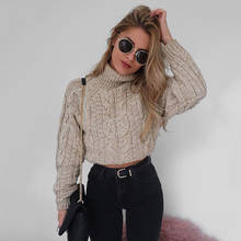 2019 Autumn Winter Women Sweater Casual loose Short Turtleneck Knitted Jumpers Long Sleeve Pullovers Streetwear Pull Femme 2024 - buy cheap