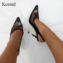 Kcenid sapatos de salto alto feminino, calçado novo sapato de malha sensual bico fino de metal com slingbacks 2024 - compre barato