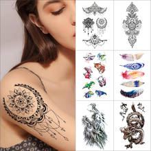 Временные татуировки, декоративные наклейки, геометрическая фигура, цветок, перо, дракон, слова, Бабочка, поддельные татуировки для женщин, мужчин, татуировки для тела 2024 - купить недорого