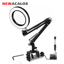 NEWACALOX Illuminated Magnifier 3 Color Desk Lamp USB 5X Magnifying Glass Soldering Third Hand Tool Flexible Reading Loupe 2024 - buy cheap