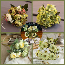 1pcs Green Artificial Flowers Peony Tea Rose Autumn Silk Fake Flowers for DIY Living Room Home Garden Wedding Decoration  roses 2024 - buy cheap