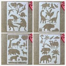 4Pcs A4 29cm Dinosaur Camel Wild Animals DIY Layering Stencils Painting Scrapbook Coloring Embossing Album Decorative Template 2024 - buy cheap