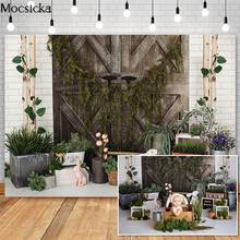 Mocsick-Fondo de fotomatón para estudio fotográfico, telón de decoración Vintage con puerta de conejo y flores, perfecto para jardín de Pascua y primavera 2024 - compra barato