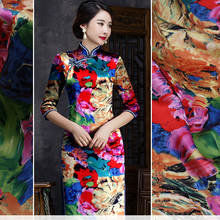 Tecido de seda chinês impresso cetim 19 mm tecido de seda elástico metro cheongsam vestido tecido atacado pano de seda 2024 - compre barato