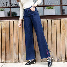 Xisteps-calça jeans solta de cintura alta, perna larga, cowboy, bordada, casual, plus size 2024 - compre barato