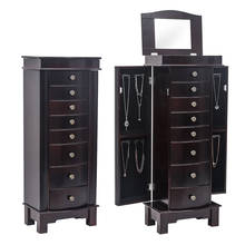 Jewelry Cabinet Dressing Table Dresser with Mirror 8 Drawer 16 Necklace Hook 2 Side Swing Door High Quality Painted Brown[US-W] 2024 - buy cheap