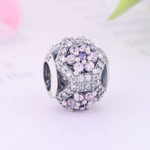 925 Silver Forget Me Not Flower Purple Zirconia Stone Bead Fit Original Pan Charm Bracelet Making Reflexion Spring Berloque 2024 - buy cheap