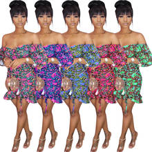 Женское мини-платье с открытыми плечами Echoine, Осеннее винтажное облегающее платье с цветочным принтом и оборками 2024 - купить недорого