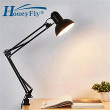 HoneyFly-lámpara de mesa LED Flexible, abrazadera de brazo oscilante, 220V, enchufe de EE. UU., montaje de luz de escritorio, oficina, estudio, hogar, mesa de bombilla E27/E26 2024 - compra barato