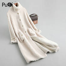 Casaco de pele feminino pudi, jaqueta quente de lã verdadeira para inverno, casaco de pele de ovelha a19096 2024 - compre barato