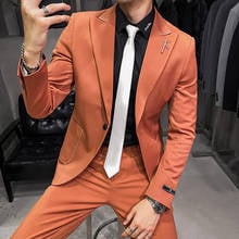 2021 New Spring Autumn Wedding Suits For Men Costume Homme Mariage Luxe Fashion Embroidery Casual Suit Orange White Black Q1281 2024 - buy cheap