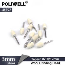 Poliwell-cabeça de esmerilhamento cônico 3mm, 10 peças, haste de feltro, acessórios para ferramentas rotativas, espelho de metal, polimento fino 2024 - compre barato