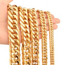 9/11/13/16/19mm Wide Gold Color Stainless Steel Curb Cuban Link Chain Necklace or Bracelet Jewelry Gift 7-40inch 2024 - buy cheap
