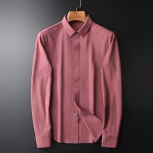 Minglu-camisas de manga larga para hombre, camisas informales de Color sólido, ajustadas, a la moda, para fiesta, Color rojo, 4XL 2024 - compra barato