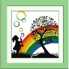 Joy Sunday Rainbow Bubble Girl Cross Stitch Kit DMC Print on Canvas 14CT Counted Chinese Cross Stitch Set Home Decor Send Gift 2024 - buy cheap