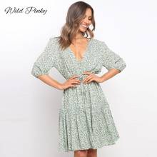 WildPinky Spring And Summer Women Dress Deep V-neck Floral Print Short Dress Half Sleeve Ladies Holiday Party Dress Vestidos 2024 - buy cheap