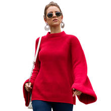 Suéter solto gola redonda feminino, blusa feminina social de malha alta moda cor sólida outono inverno 2024 - compre barato