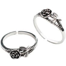 925 prata esterlina do vintage rosa flor thai anel de prata tamanho ajustável anel jóias para presentes femininos atacado S-R490 2024 - compre barato