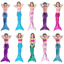 Disfraz de cola de sirena para niña adolescente, traje de baño de moda para niño, Top + pantalón + cola, 3 piezas 2024 - compra barato