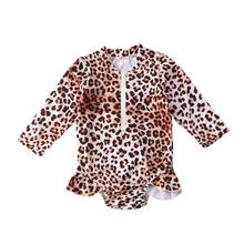 Bañador de leopardo para niñas pequeñas de 1 a 5 años, traje de baño de manga larga con volantes, mono de verano 2024 - compra barato