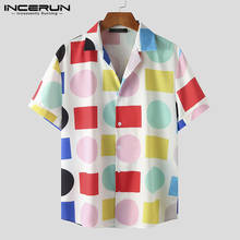Incerun camisa havaiana masculina de verão, camisa masculina estampada colorida com lapela e manga curta, botão de moda de rua, 5xl, 2021 2024 - compre barato