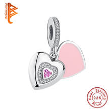 Romantic 100% 925 Sterling Silver Heart Dangle Charms Pink CZ Custom Photo Beads For Jewelry Making Women Couple Wedding Gift 2024 - buy cheap