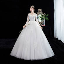 EZKUNTZA Vintage Illusion V Neck Full Sleeve Wedding Dress Lace Embroidery Plus Size Princess Slim Bridal Gown Robe De Mariee L 2024 - buy cheap