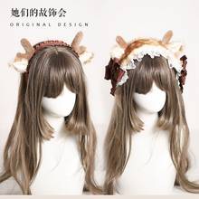 Lolita Christmas Headdress Bowknot KC Hair band Autumn winter Women Headband Deer Horn Plush Hair Hoop Hairpin Hair Accessories 2024 - buy cheap