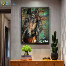 Pintura de diamante arte abstrata imagem de cavalo de animal pintura de animal faça você mesmo completo quadrado broca redonda bordado ponto de cruz decoração de parede de mosaico 2024 - compre barato