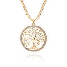 Women's Fashion Jewelry Gift silvery Gold Tree Of Life Pendant Necklace Round Rhinestone Statement Long Necklace Sweater Chains 2024 - buy cheap