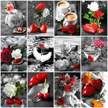 AZQSD 5d Diamond Painting Full Rose Drill Square Balck And Red Handmade Diamond Embroidery Landscape Mosaic Heart Home Decor 2024 - buy cheap