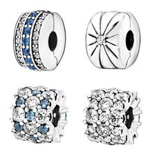 New 2019 Winter 925 Sterling Silver Beads Blue & Clear Sparking Charms fit Original Pandora Bracelets Women DIY Jewelry 2024 - buy cheap