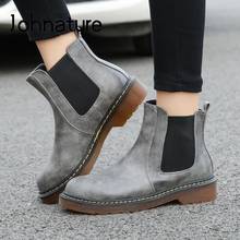 Johnature tornozelo botas femininas 2021 novo inverno dedo do pé redondo senhoras sapatos de costura concisa moda lazer plataforma botas mais tamanho 41-43 2024 - compre barato