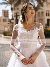 Elegant Illusion Tulle O-Neck Long Sleeve Wedding Dresses Appliques Zipper Back Bridal Gowns  New Dress 2024 - buy cheap