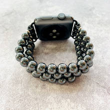 Luxo hematit brilhante grânulo jóias pulseira elástica para apple pulseira de relógio 38mm 40mm 42mm 44mm contas iwatch pulseira 2 3 4 5 6 7 se 2024 - compre barato